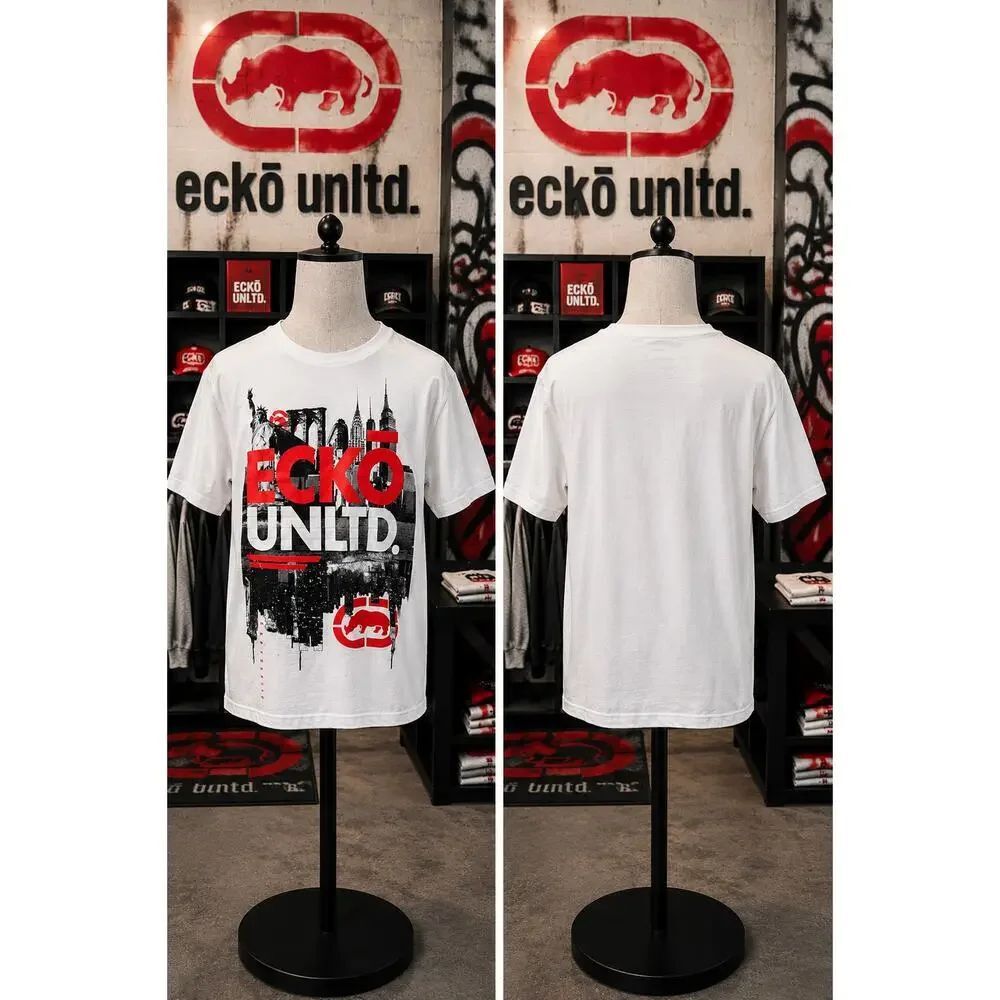 Y2K Ecko Unltd Rhino Graphic T Shirt White Streetwear Medium